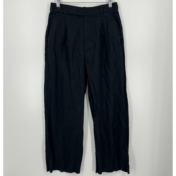 Madewell Pants Women's Size 8 Black 100% Linen Solid Wide Leg Baggy - Picture 1 of 9